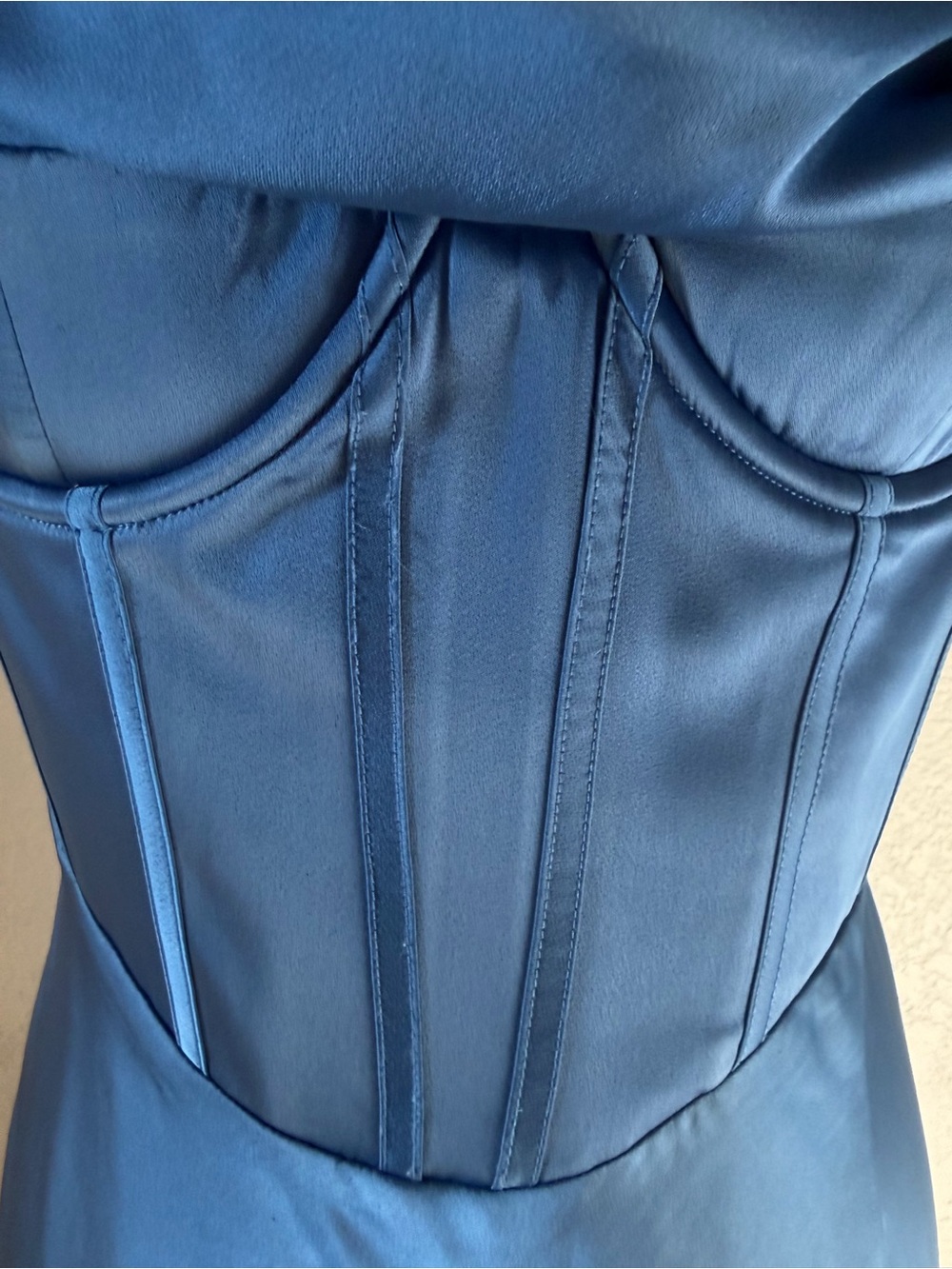 Astr Blue Satin Corset-Style Slip Gown - Picture 3 of 15